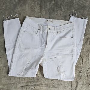 Madewell Ankle-Length Distressed Cream Jeans